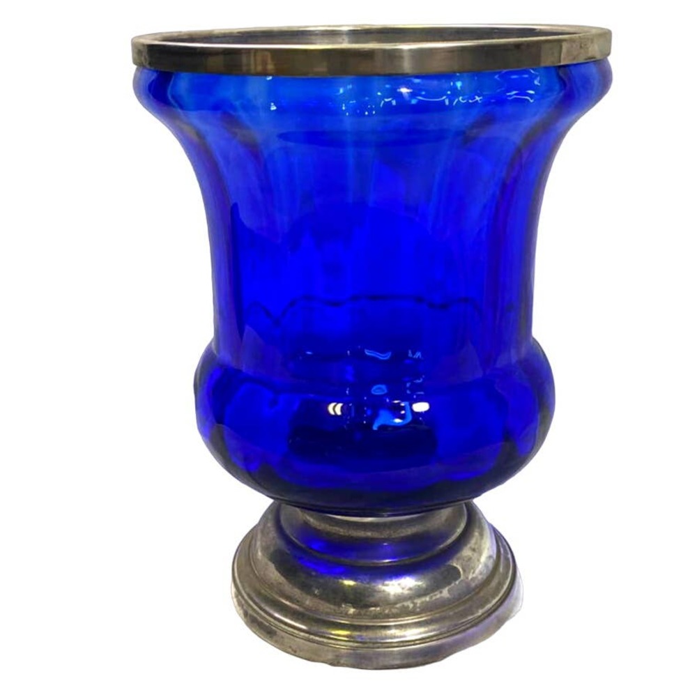 Masini-Firenze Larte Tavola Cobalt Blue Glass Large Vase w/ Sterling Silver Rims